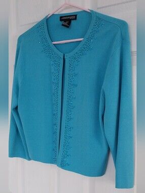 Silk Blended  turquoise beaded knit cardigan